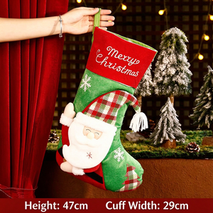 3D Plush Christmas Stockings Set Personalized Santa Snowman Reindeer Character Xmas <b>Fireplace</b> Hanging Decor Two sizes - Product Image 3