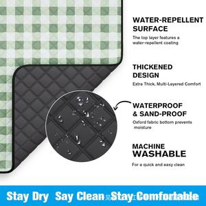Wholesale Green White Plaid Waterproof Picnic <b>Blanket</b> with Carry Strap for Outdoor Camping <b>Beach</b> - Product Image 3