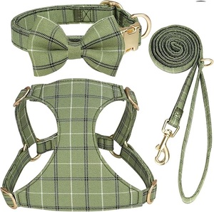 Ensemble Harnais, Collier et Laisse pour Petits Chiens avec Nœud Papillon, Harnais Doux et Réglable à Carreaux pour Chiots et Chats de Petite Taille pour les Promenades - Product Image 4