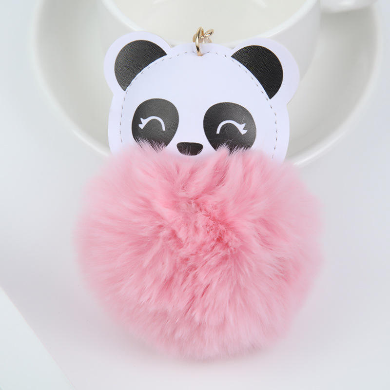 Animal Panda Pom Poms Keychains Fluffy Pompoms Faux Rabbit Fur Ball Panda Key Ring Girls Women Bag Charm Accessories
