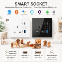 Prise intelligente WiFi Zigbee en verre trempé standard britannique 13A personnalisable avec prise USB Type-C et commande vocale, verrouillage enfant