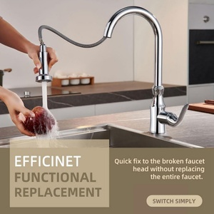 Faucet Head Replacement <b>Chrome</b> Angle Simple Kitchen Sink Faucet Sprayer Pull Down Hose Spray Head Stream and Spray Mode - Product Image 6