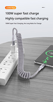 Câble de charge rapide télescopique tressé en spirale 100W pour téléphones Huawei et Apple 17 16 15, Samsung, Xiaomi
