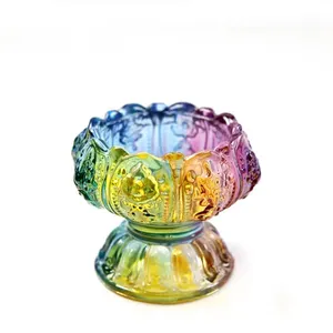 Wholesale rainbow glass eight auspicious butter lamp holder Household Buddha hall candle base candlestick decoration
