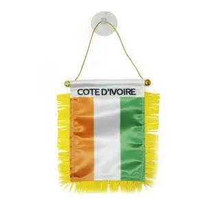 Good Price Custom 10*15cm Double Sided Printed Satin Fabric Mini Ivory Coast Car Hanging Pennant Flag with Tassels