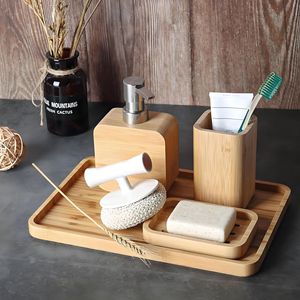 Bamboo Bathroom Toiletries Set Rectangle Eco-Friendly <b>Toothbrush</b> <b>Holder</b> Soap Dish Guesthouse Hotel Supplies - Product Image 2