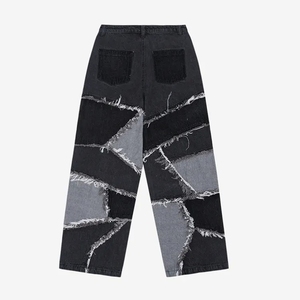 Vêtements pour hommes avec logo personnalisé jeans et chemises pour hommes jeans patchwork lavés jeans streetwear évasés empilés à l'état brut - Product Image 1