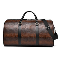 Bolsa de Viaje de Fin de Semana de Cuero PU con Diseño de Cocodrilo, Resistente a Arañazos, Gran Capacidad, Correa de Hombro Ajustable, Bolso de Mano para Hombre