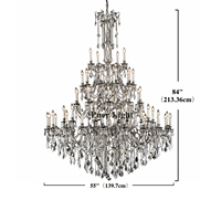 Lustre en cristal et laiton massif de qualité hôtelière, style vintage européen orné et personnalisé, à plusieurs niveaux, pour hall d'hôtel ou villa.