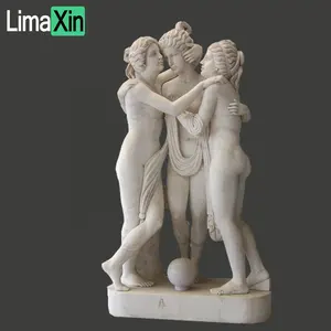 Beliebte lebhaft hand geschnitzte Marmorstatue drei Grazien Skulptur lebensgroße Marmor nackte Frau Statue zum Verkauf