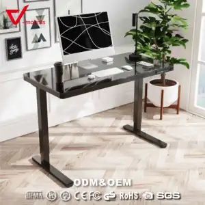 Height Adjustable Desk V-mounts Environmentally Friendly Tempered Glass Desktop Height Adjustable Single Motor Electric Standing Desk VM-JSD5-01-G1