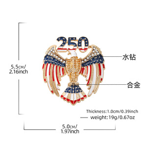 Broche de Águia Banhado a Ouro em Liga Metálica com Bandeira Americana e Strass Esmaltado, Tendência Patriótica, para o 250º Aniversário - Product Image 3