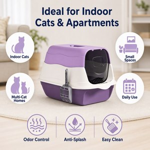 Lettiera <span class=keywords><strong>per</strong></span> <span class=keywords><strong>Gatti</strong></span> con Sportello e Paletta, Design Chiuso Profondo Viola e Bianco <span class=keywords><strong>per</strong></span> il Controllo degli Odori, Ideale <span class=keywords><strong>per</strong></span> <span class=keywords><strong>Gatti</strong></span> da Interno, Spazi Ristretti e Appartamenti - Product Image 3