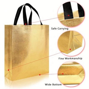 Bolsa de compras con láser metálica dorada personalizada, bolsas no tejidas con logotipo, tipo de patrón de letras - Product Image 2