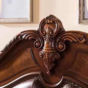 Классическая роскошная мебель для спальни однотонная деревянная кровать 1,8 и 2 метра натуральная кожа мебель для спальни гостиничный набор для спальни - Product Image 4