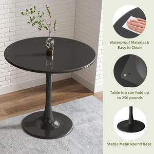 Mesa de Comedor Redonda Moderna DB Negra con Patas de Metal de 1.5'', Mesa de Centro para Hogar u Oficina - Product Image 3