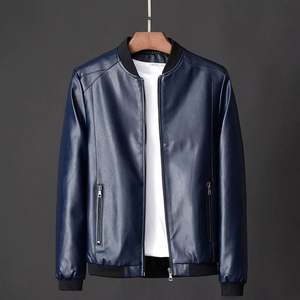 Chaqueta de Cuero Personalizada de Moda para Hombre, Chaqueta de Motociclista de Cuero con Cuello Alto, Abrigo de Cuero Bomber para Hombre - Product Image 2