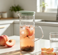 Pichet à eau en verre borosilicate à nervures verticales WUSO avec couvercle vert, poignée en verre, carafe résistante à la chaleur pour jus, thé glacé