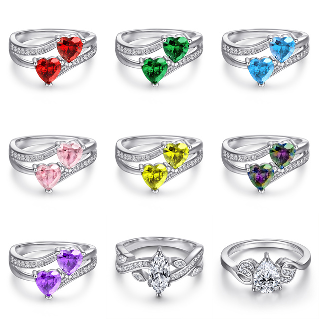 S925 Sterling Silver Zircon Ring Colorful CZ Gemstone Promise Ring Romantic Jewelry for Engagement Wedding Valentine Day Gift