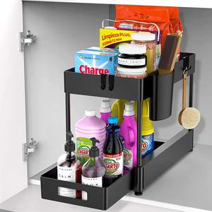 <span class=keywords><strong>Organizer</strong></span> dapur dan penyimpanan, rak penyimpanan kabinet tarik 2 tingkat di bawah wastafel dengan laci geser - Product Image 4