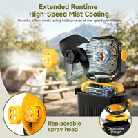 Ventilateur humidificateur rechargeable d'extérieur, oscillant à 5 vitesses, avec batterie externe et veilleuse
