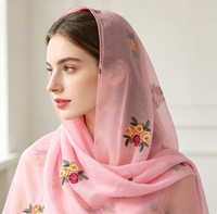 Châle Hijab en Chiffon Brodé de Roses Vintage, 190 cm de Long, Protection Solaire, Multi-Usages Ethniques, Foulard d'Été pour Femmes Musulmanes en Voyage