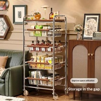 Chariot utilitaire en acier avec étagères en MDF, chariot de rangement roulant pour le bureau, la cuisine, la maison