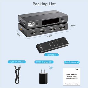 Commutateur <span class=keywords><strong>HDMI</strong></span> 2.0b 4 ports <span class=keywords><strong>4K</strong></span> 60Hz, boîtier de commutation HDMI2.0, 4 entrées 1 sortie avec sortie audio optique 3,5 mm, extracteur audio à distance, <span class=keywords><strong>ARC</strong></span> HDCP2.2 - Product Image 6