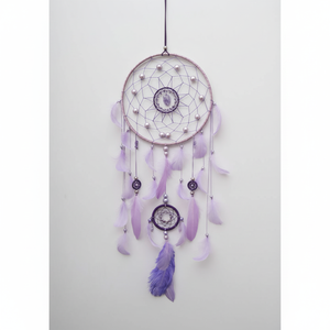 Lavanda púrpura gran cuenta hecha a mano y pluma atrapasueños macramé espiritual arte de la pared adorno colgante decoración del hogar. - Product Image 1