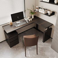 Bureau d'angle en forme de L de style moderne, bureau intelligent à hauteur réglable, bureau d'ordinateur en bois massif sur mesure