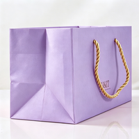 Sac en papier kraft de luxe personnalisé avec votre propre logo, grande capacité, violet, avec poignées en corde, imprimé sur mesure, pour cils et rouges à lèvres