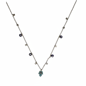 Collier pendentif mode mauvais œil en métal argenté avec breloques suspendues - Product Image 2