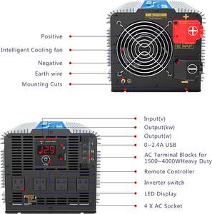 Convertisseur de courant pur sinus 4000W DC12V vers AC120V avec bornier de câblage rigide 40A - Product Image 3