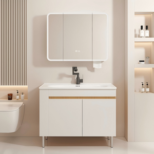 Meubles de salle de bain de style moderne, grande production, armoires à <span class=keywords><strong>pharmacie</strong></span> bon marché sur pied avec lavabo en céramique, vente en gros - Product Image 1