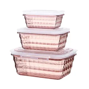 High Quality Low Price <strong>Rectangle</strong> Plastic Eco-Friendly Food Storage <strong>Containers</strong> 3 Pieces with <strong>Silicone</strong> Sealing Lids - Product Image 1