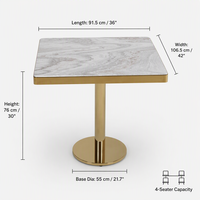 Table à manger rectangulaire moderne en marbre naturel de 36x42 pouces avec base en laiton brossé, table de bistrot de luxe pour 4 personnes