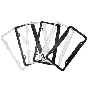 Ensemble de 4 cadres de plaque d'immatriculation standard américains en acier inoxydable noir et argenté, porte-plaque d'immatriculation automobile - Product Image 1