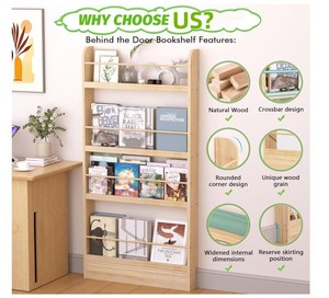 Trẻ Em Kệ Sách 4-Tier Phía Sau Cửa Kệ Mỏng Tường Cuốn Sách Kệ Trẻ Em Cuốn Sách Giá Bằng Gỗ Lưu Trữ Organizer & Boovecase Trẻ Em - Product Image 3