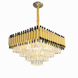 Moderne Luxe Gouden Villa Aluminium Plafondpaneel Verlichting Vierkante Kristallen Kroonluchter Hanger Met Hangende Installatie - Product Image 6