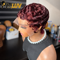 Vendor Wig Rambut Asli Pixie Cut, Wig Transparan hd Lace Front Tanpa Lem, Wig Pixie Cut Finger Wave, Rambut Vietnam Mentah