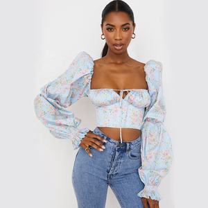 OUDINA Novedades <span class=keywords><strong>2022</strong></span> Hollow Floral Zipper Blusa de manga larga Crop Top para mujeres Tops - Product Image 1