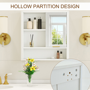 Armoire de salle de bain moderne avec miroir, rangement mural avec étagères ouvertes, armoire à pharmacie étanche avec accents dorés - Product Image 5