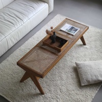 Banc en rotin rétro en noyer, table basse en rotin de style mid-century modern, lit de salon sur mesure en bois massif pour studio ou loft