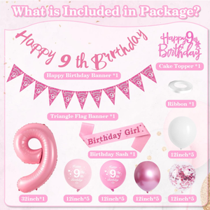 Bannières, drapeaux, décorations de gâteaux, écharpes, ballons en feuille métallique, ballons en latex imprimés à l'hélium, fournitures pour fête d'<span class=keywords><strong>anniversaire</strong></span> rose joyeuse du 9e au 16e <span class=keywords><strong>anniversaire</strong></span> - Product Image 6