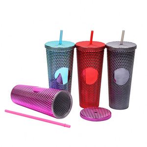 24oz kim cương uống cà phê lạnh <span class=keywords><strong>Mug</strong></span> Studded chai Nước Đôi tường nhựa cốc cốc có nắp đậy và ống hút - Product Image 4