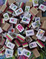 Mahjong Americano Retro Pop Floral, Fichas de Mahjong con Estampado Colorido Hecho a Mano, Fichas de Mahjong con Lindo Estampado Floral de Grullas para Noche de Chicas