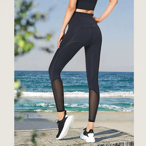 Women's High Waist Yoga Leggings with Mesh Solid Pattern <b>Hip</b> Lifting Workout Pants Tight Fit Exercise Pant - Product Image 2