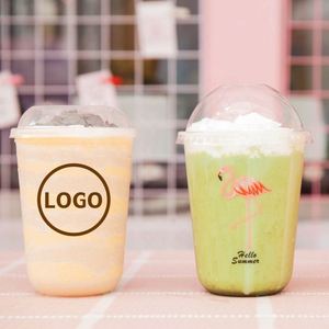 Gobelet en plastique transparent PP jetable en forme de U avec logo personnalisé imprimé, pour thé à bulles Boba, avec couvercles - Product Image 2