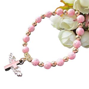 Hot Selling Children's <strong>Christian</strong> Religious Cross Mirror <strong>Rosary</strong> for Bracelet Bronzing Acrylic Beads Oil-Dropping Angel Made Zinc - Product Image 4