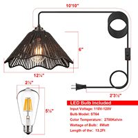 Lampe suspendue à brancher avec cordon enfichable Lampe suspendue en rotin Lampe à panier tissée Plafonnier industriel à brancher